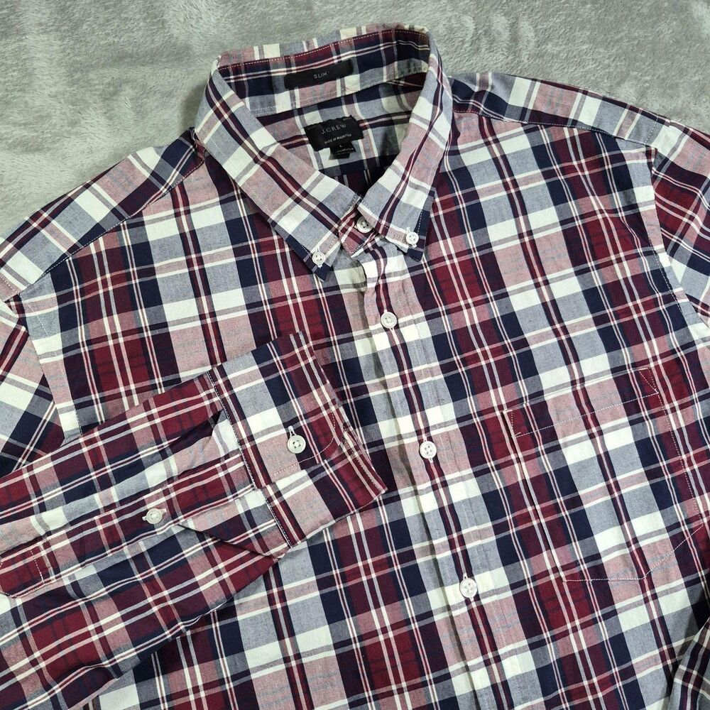 J.Crew Shirt Mens Large Blue Red Plaid Long Sleeve Button Down Slim Fit Casual
